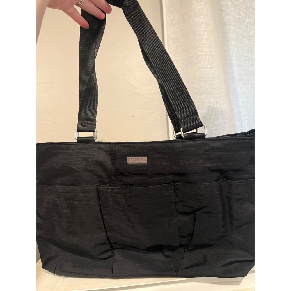 Baggallini Tote Bag Womens Large Black Crinkle Nylon Multi-Pocket Travel Bag